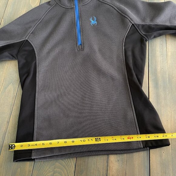 Spyder Dark Gray Blue Black Waffle Grid Fleece 1/4 Zip Up Jacket - Men's M (S8) - Picture 8 of 10